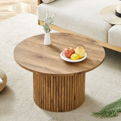 NicBex Natural Wood Pattern Round Coffee Table with Cylindrical Leg,Modern Rustic Charm Center Table for Living Room,Oak