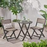 Hillside 3pc Wood and Wicker Foldable Bistro Set  Dark Gray/Brown - Christopher Knight Home