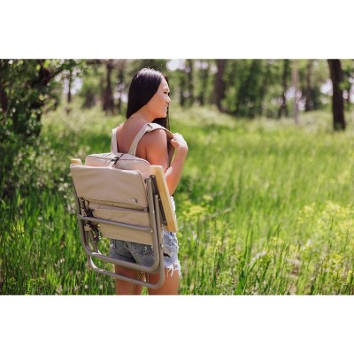 Shale Brown Padded Folding Beach Chair with Wood Armrests