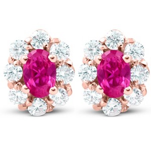 Pompeii3 3 Ct Pink Topaz & Diamond Halo Studs 14k Rose Gold - 1 of 4