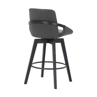 26" Gray Faux Leather and Black Wood Swivel Bar Stool