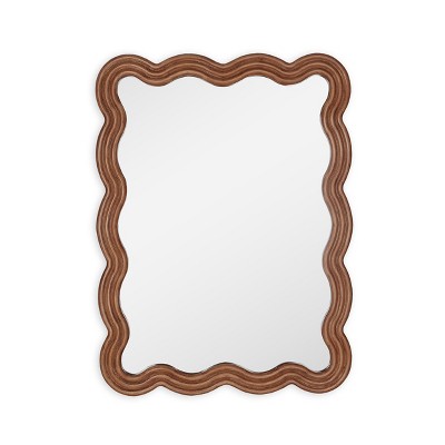 HomeRoots 32" Brown Wood Wavy Scalloped Accent Mirror