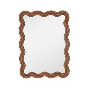 HomeRoots 32" Brown Wood Wavy Scalloped Accent Mirror - 1 of 4