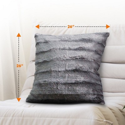 Luxurious Gray Faux Fur Square Throw Pillows Set of 2