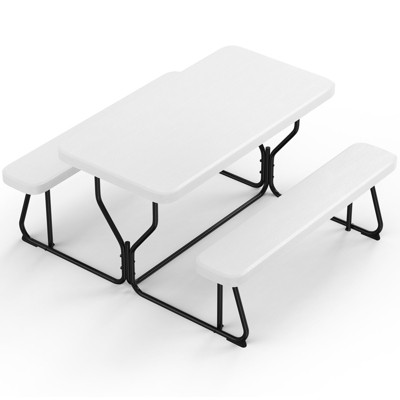 SUGIFT 4.5FT Picnic Table Set with Weather-Resistant Resin Top and Sturdy Steel Frame, Seats 4–6, Ideal for Patio, Lawn, Garden