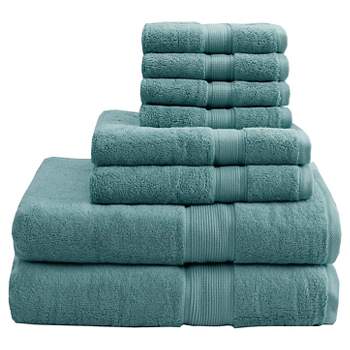 8pc Truly Lou Bath Hand Washcloth Towel Set Aqua Mint Green Gray  Herringbone New