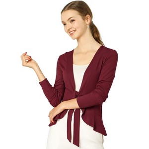 INSPIRE CHIC Women's Tie Front Long Sleeve Crop Ruffle Knit Cardigan Sweaters - 1 of 4