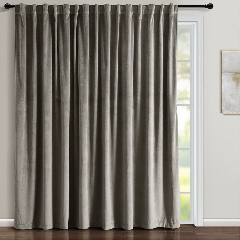 Home Boutique Prima Velvet Solid Light Filtering Back Tab/Rod Pocket Window Curtain Panel Gray Single 114x84, 1 of 2