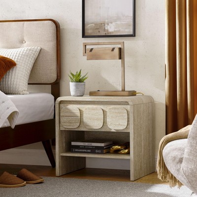 Toscana Beige Travertine 1-Drawer Nightstand with Open Shelf