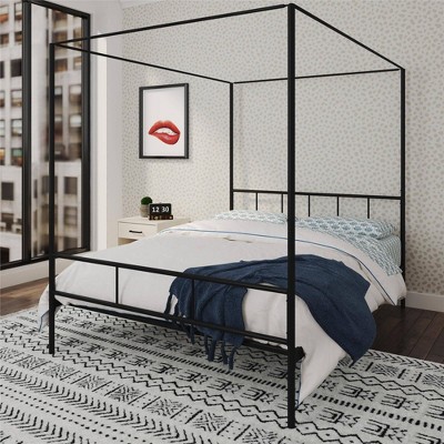 Marion Black Metal Queen Canopy Platform Bed with Headboard