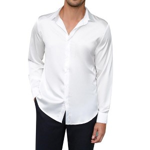 Mens Floral Dress Shirts Long Sleeve Beach Holiday Button Down Party Shirt - 1 of 4