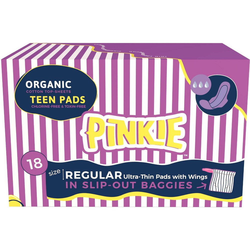 Pinkie Tween &#38; Teen Ultra-Thin Organic Topsheet Pads with Wings - Size Regular - 18ct