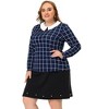 Agnes Orinda Women's Plus Size Cute Contrast Collar Plaid Long Sleeve Casual Work Blouse - 3 of 4