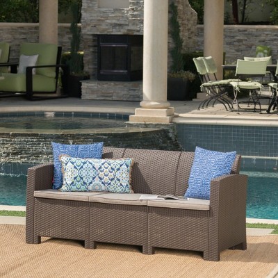 67.7" Outdoor Sofa, 3 Seater Wicker Rattan Sofa with Waterproof Cushions, Deep Seat and High Back Weather Sofa