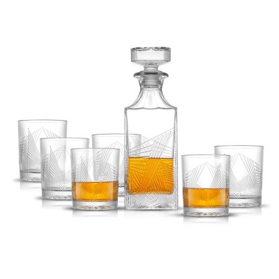 JoyJolt Gatsby Art Deco Whiskey Decanter Bar Set - Set of 7 - Scotch Decanter & Old Fashioned Glasses