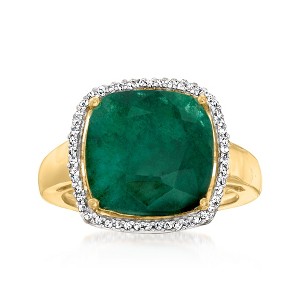 Ross-Simons 4.70 Carat Emerald and .14 ct. t.w. Diamond Halo Ring in 18kt Gold Over Sterling - 1 of 4