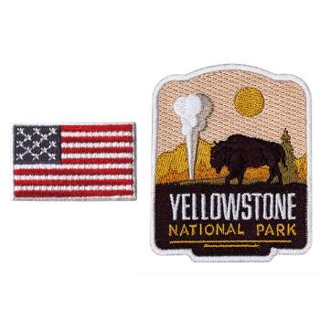 HEDi-Pack 2pk Self-Adhesive Polyester Hook & Loop Patch - Yellowstone National Park and USA Red White & Blue Country Mini Flag