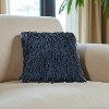 HomeRoots 20" Navy Blue Textured Throw Pillow with Fringe - 2 of 4