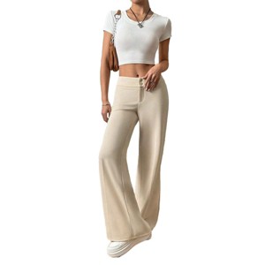 Women's High Waist Wide Leg Palazzo Pants Elastic Fit Casual Trousers with Pockets Palazzo Sweatpants - 1 of 4