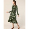 Allegra K Women's Floral Print Bow Tie Neck Long Sleeve Belted Casual Flowy Midi Dress - 2 of 4