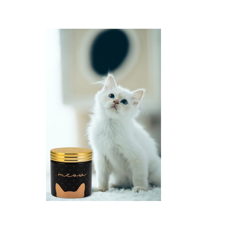 Amici Pet Meow Cat Ceramic Treats Canister Jar with Lid, 18 oz. , Black Gold, 3 of 8