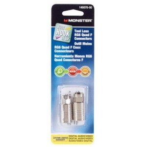 Monster 140078-00 Less Tool RG6 Quad F Coax Connectors, 2/Pack - 1 of 1