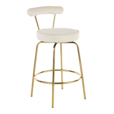 Glam Gold Metal and Cream Velvet Swivel Counter Stool