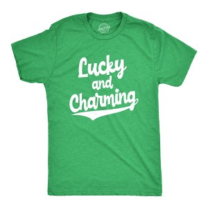 Mens Lucky And Charming T Shirt Novelty Saint Patricks Day Green Clover Tee - Crazy Dog Men's T Shirt - 1 of 4