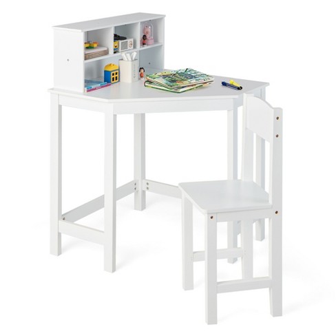 Costway Adjustable Height Kids Study Desk Drafting Table w/Bookshelf&Hutch  Grey 