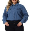 Agnes Orinda Women's Plus Size Denim Long Sleeve Button Down Jean Pockets Shirts - 2 of 4