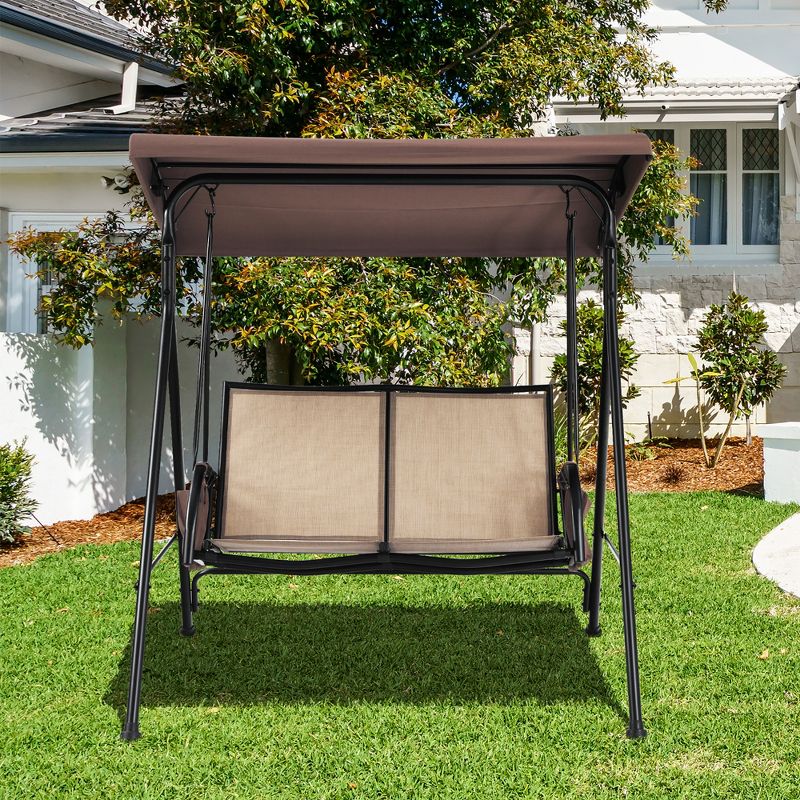Costway 2 Seat Patio Porch Swing with Adjustable Canopy Storage Pockets  Brown, 1 of 11