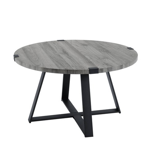 30 Round Urban Industrial Wood And Steel Coffee Table Slate Gray Saracina Home Target