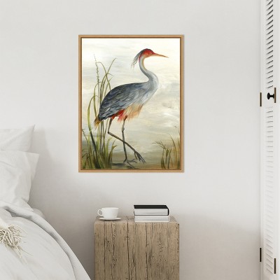 Grey Heron Canvas Wall Art with Maple Frame, 23" x 30"