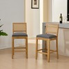 QingMoon Rattan-Back Bar Stools, Upholstered Wooden Counter Height Chairs Set of 2, with High-Resilience Foam and S-Springs for Kitchen Island, Pub - 3 of 4