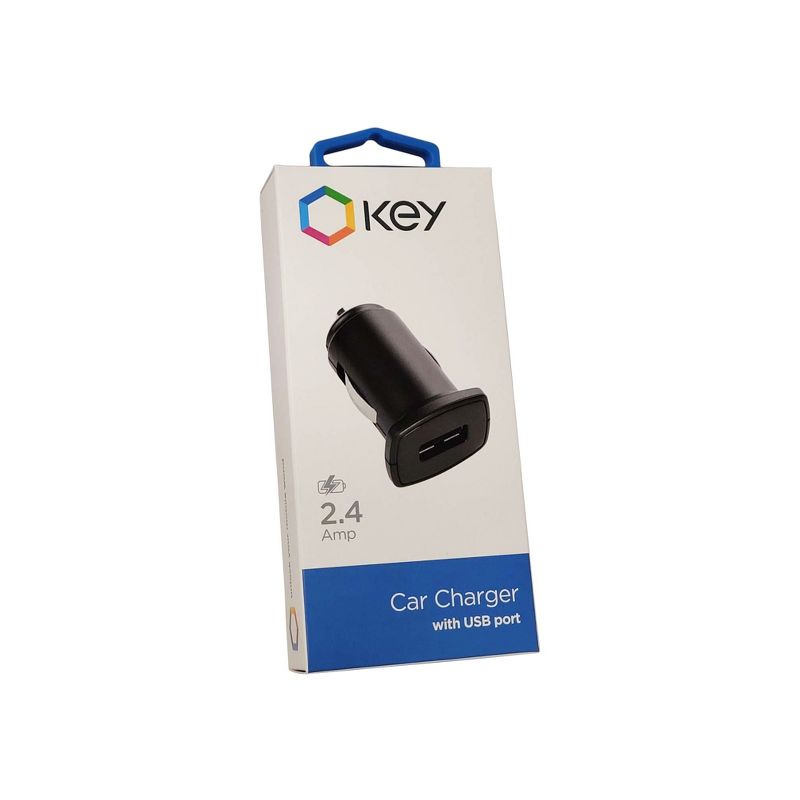 KEY Universal 2.4A Car Charger Single USB, DC ONLY - Black, 1 of 3