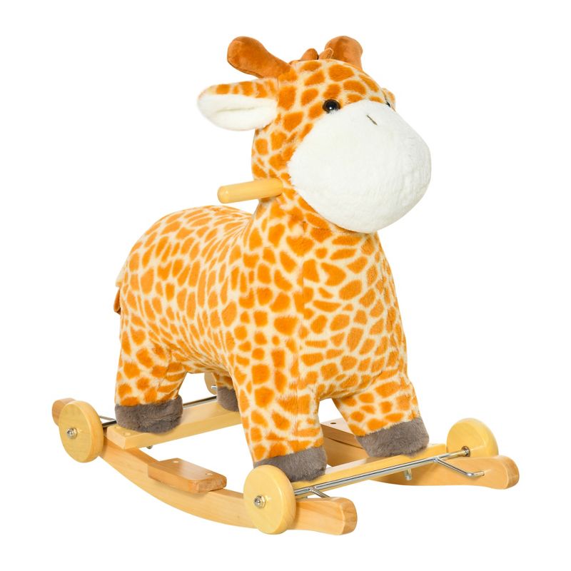 Qaba 2-in-1 Kids Plush Ride-On Rocking Horse Toy, Giraffe-shaped Plush Rocker with Realistic Sounds for Children 3 to 6 Years, Yellow, 1 of 10