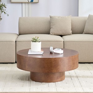 CAVINAS Round Coffee Table,Circle Table with Burl Wood Veneer,Pedestal Base,Center Table for Living Room,Office,Small Spaces Apartment - 1 of 4
