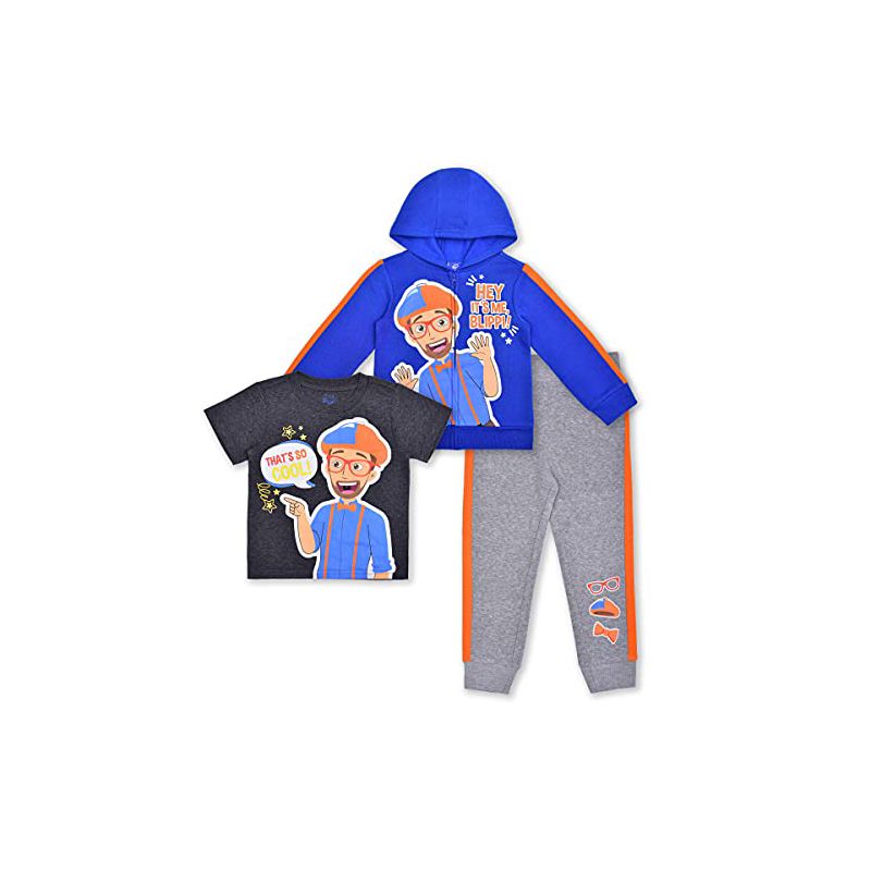 Blippi Boy's Blippi 3 Piece Coordinates, Graphic Printed T-Shirt, Zip Up Hoodie, and Jogger Pants Set for kids, 1 of 8