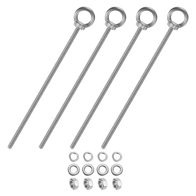Unique Bargains Stainless Steel Durable Rust-Resistant Eyebolts with Nuts Washers Male Screw for Fastening 10 Pcs
