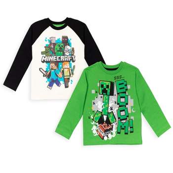14-16 Creeper Target Graphic Boys Pack T-shirts : Minecraft Big 2 Green/navy