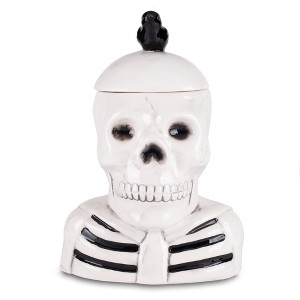 100 North Dolomite Ceramic 12 inch Halloween Cookie Jar with Airtight Lid: Kitchen Canisters, Pet Treat Containers & Fall Candy Dish, Skeleton & Crow - 1 of 4