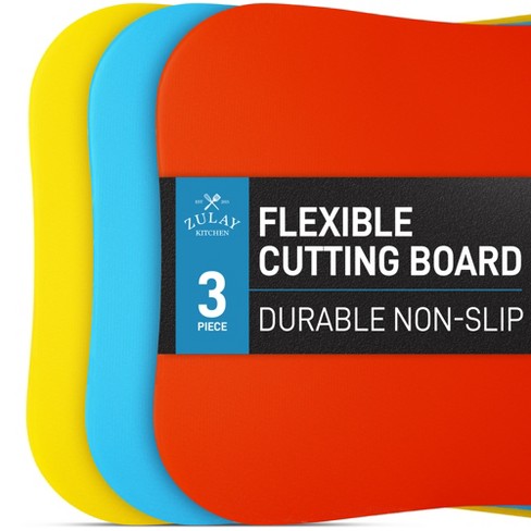 Zulay Extra Thick Flexible Cutting Board Mats Set Of 3 Non Slip Textured Bottom Grip Plastic Boards Curved Edge Light Blue Yellow Red Target