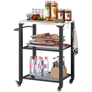 Outsunny 3-Tier Outdoor Grill Cart with Stainless Steel Tabletop, 22" x 16.1" Multifunctional Pizza Oven Table with Hooks, Side Handle, Wheels - 1 of 4