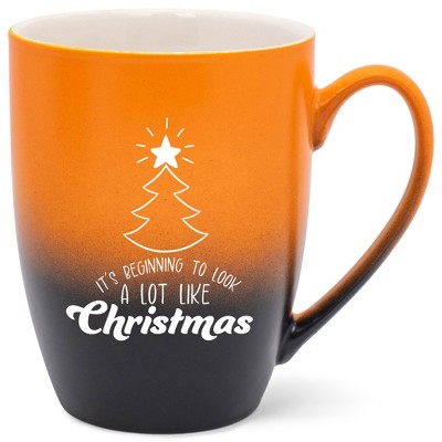 Elanze Designs It's Beginning To Look A Lot Like Christmas Two Toned Ombre Matte Orange and Black 12 ounce Ceramic Stoneware Coffee Cup Mug