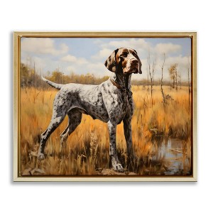 Stupell Industries White Spotted Bird Dog Floating Frame Canvas Art, Gold, 31" x 25" - 1 of 4