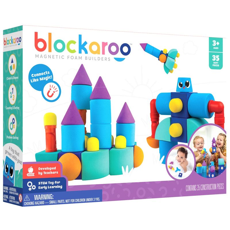 Blockaroo Magnetic Foam Building Blocks, Soft Foam Blocks to Develop Early STEM Learning Skills,  Ultimate Bath Toy for Toddlers & Kids - Castle Set, 3 of 9