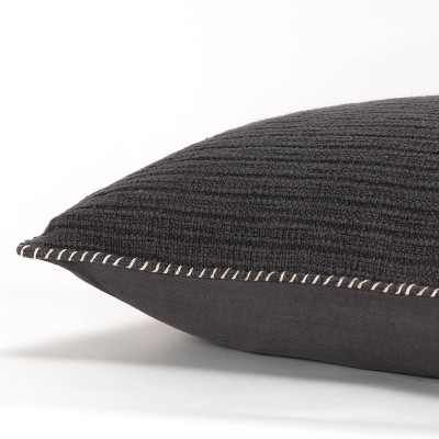 Charcoal Gray Woven Cotton Square Throw Pillow