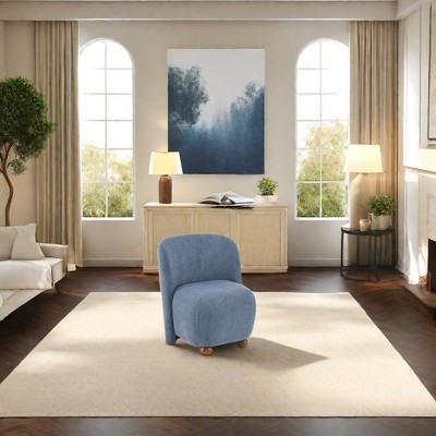 DOMETOUR Modern Upholstered Armless Low Back Accent Chair, Pine Wood Feet, for Living Room, Bedroom, Balcony, Office, Reading Nook, Blue