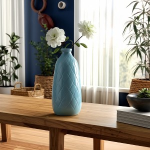 Boho Ceramic Vase - Ceramic with Embossed Diamond Pattern - Modern Minimalist Decorative Accent for Home, Office, Living Room, Bedroom - 1 of 4