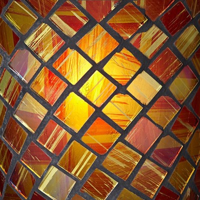 Traditional Dark Bronze Table Lamp with Amber Mosaic Glass Shade